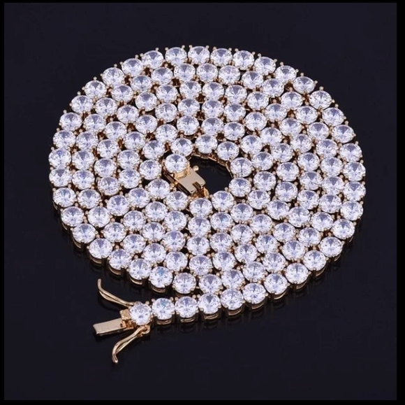 Tennis Chain Necklace Real Gold Plated Hip Hop Rock Street Jewelry 16 inches - Picture 3 of 13